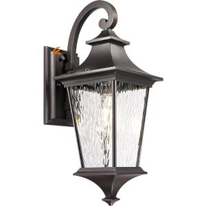 Emliviar Dusk to Dawn Outdoor Porch Light, 21.1" Exterior Wall Mount Lamp for Doorway, Patio Wall Lantern with Water Ripple Glass, Oil Rubbed Bronze Finish, XE292B-M-PC ORB SW, Medium - 1 Pack - Dusk to Dawn