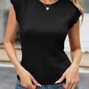 Tankaneo Womens Cap Sleeve Tops Crew Neck Ribbed Knit T Shirt Summer Casual Slim Fit Basic Tees Tshirt (Black, S)