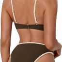 SUUKSESS Women Bandeau High Waisted Bikini Set Cheeky High Cut 2 Piece Swimsuits (Brown, S)