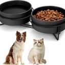 Ceramic Dog and Cat Bowl Set with Stand, 3.6 Cups Dog Food and Water Bowl Suitable for Small and Medium Pets (28.7oz Black)