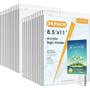 MaxGear Wall Mount Sign Holder 8.5 x 11, Clear Plastic Picture Frames with Mounting Screws, Door Sign Holders and Document Display Frame for Home, Office, Store, 24 Pack, Vertical