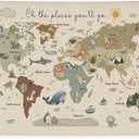 Wheatwin Playroom Decor, World Map Banner for Kids, World Maps for Wall, World Map Cute Animal Tapestry Wall Hanging Banner Flag Decor for Kids Room Classroom Nursery Homeschool 20x30 (Updated)