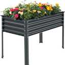 Land Guard Galvanized Raised Garden Bed with Legs, 482432in Large Metal Elevated Raised Planter Box with Drainage Holes for Backyard, Patio, Balcony, 400lb Capacity(Grey) (Gray)