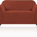 PrinceDeco Stretch Loveseat Sofa Cover Slipcover Couch Cover for 2 Cushion Sofa Washable Sofa Cover for Pets Friendly Furniture Protector Covers with Non Slip Bottom(Loveseat, Rust)