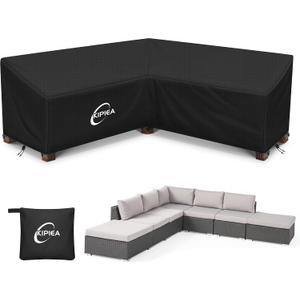 Kipiea Patio V-Shaped Sectional Sofa Cover, 420D Heavy-Duty Oxford Fabric Outdoor Sectional Cover with 6 Windproof Buckles, Anti UV and No Tears, No Fading (105"/105" L x 33.5" D x 31" H) Black