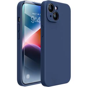 Miracase Designed for iPhone 14 Case with Screen Protector,[Upgraded Enhanced Camera Protection],Shockproof Liquid Silicone Case with Microfiber Lining, 6.1 inch,Dark Blue