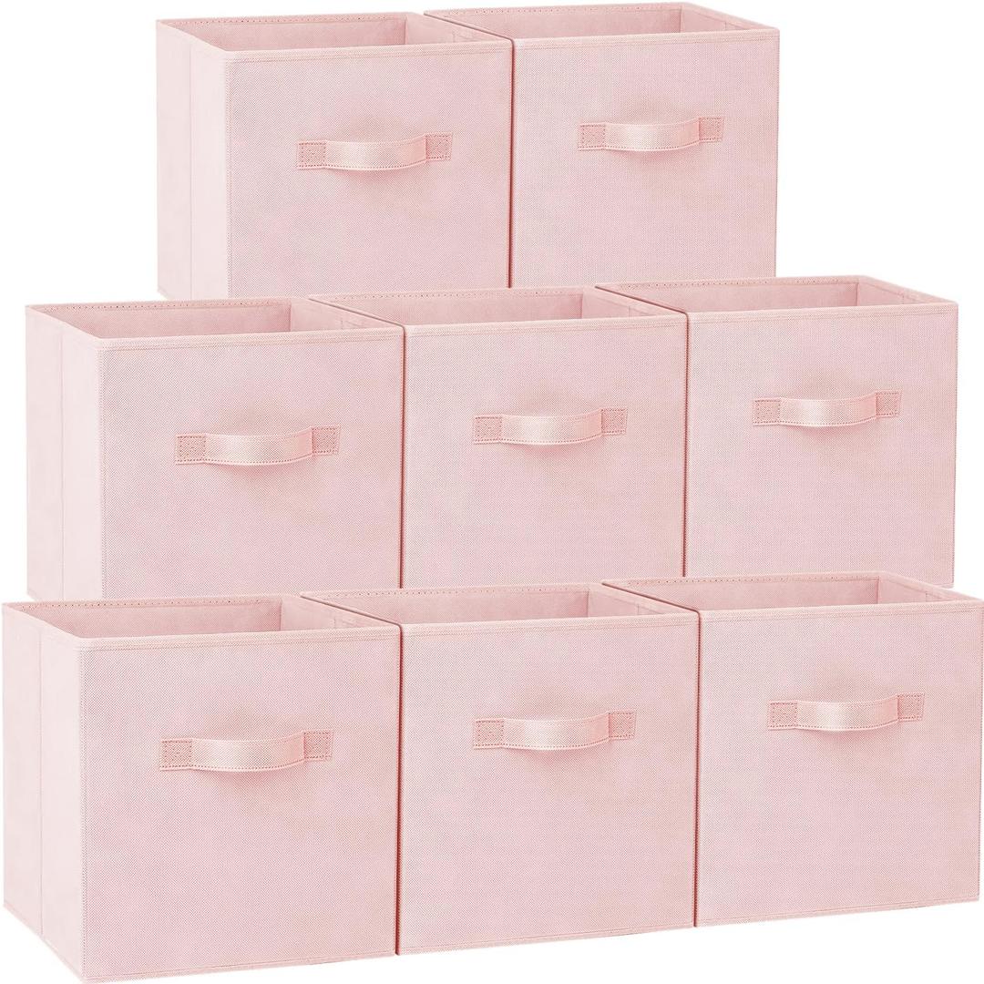 Criusia Storage Cubes - 11 Inch Heavy Duty Fabric Storage Bins for Shelves Closet, Cube Organizer - 8 Pack Collapsible Cube Storage Bins Baskets for Organizing Clothes Blankets Toys (Pink)
