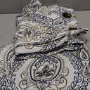 H.VERSAILTEX Thermal Insulated Grommet Blackout Curtains (Stone Blue, 2 Panels, 52 x 84 - Inch) Bundle Damask Floral Natural Linen Blended Curtains (Navy, 2 Panels, 52 x 84 - Inch)