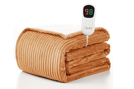 Homemate Heated Blanket Electric Throw - 50"x60" Heating Blanket Throw 1/2/4/6/8 Hours Auto-Off 10 Heat Levels Over-Heat Protection Soft Flannel Sherpa ETL Certification