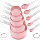 Measuring Cups and Spoons Set, 10 Pieces Nesting Measure Tools, Kitchen Essentials Gadgets with Stainless Steel Handle for Dry & Liquid Ingredient, Pink
