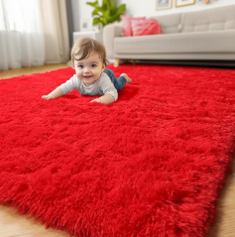 Red Rug for Bedroom Living Room Decor, Red Carpet, Christmas Rug 4x6, Fluffy Shaggy Fuzzy Furry Throw Area Rugs for Kids Room Preppy Dorm Nursery Classroom, Scarlet Cute Shag Plush Rugs for Teen Boys, 4 x 6