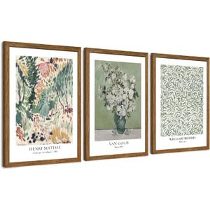 JLTULT 3 Piece Vintage Sage Green Canvas Wall Art, Van Gogh Matisse Wall Decor, Botanical Painting Artwork Prints for Living Room Bedroom Home Office 16X24 inch Wood Framed Easy to Hang