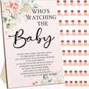 51 Pcs Cool Baby Shower Games Flower Funny Who's Watching The Baby Sign Wooden Game Sign Baby Gift Sets 50 Pcs Tiny Plastic Babies Small Mini Baby Baby Shower Game Prizes for Gender Reveal Party