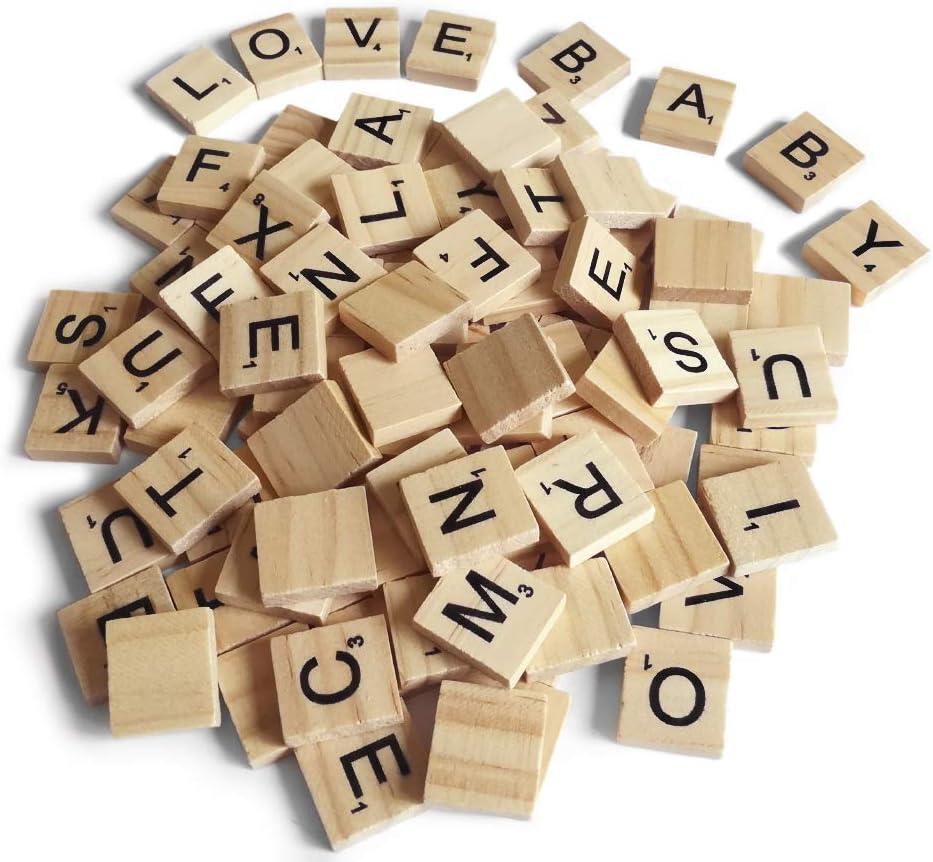 200PCS Scrabble Letters for Crafts - Wood Tiles for DIY Gift Decoration, Alphabet Coasters and Crossword Game