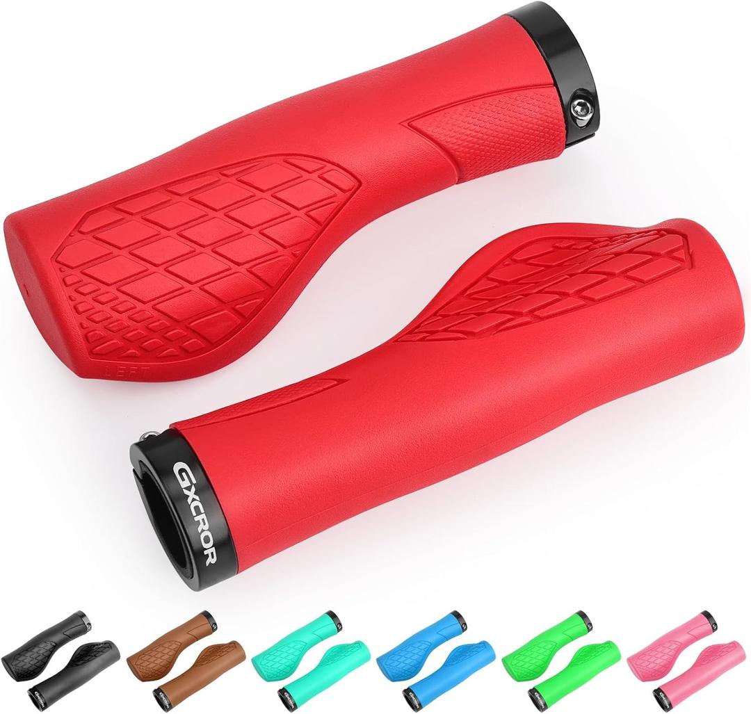 GXCROR Bike Grips,Ergonomic Bicycle Handlebars Grips Shock Absorbing Dual-Density Silicone,Universal 22.2mm Fit with 3D Non-Slip Pattern,Scooter Grips (Red)