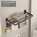 VOLDRA Towel Racks for Bathroom, 24-Inch Towel Shelf with Towel Bar Foldable Towel Holder with 7 Hooks Towel Storage Organizer for Bathroom & Lavatory Wall Mounted(Matte Black)