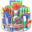Acrylic Pen Holder, 360 Degree Rotating Pen Organizer, Rotating Desk Acrylic Office Organizer with 6 Compartments, Marker Organizer for Kid, Crayon Caddy School Art Supply Storage Organizer