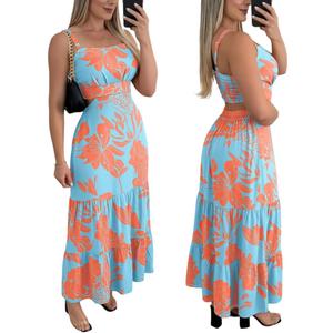 CHICME Summer Dresses for Women 2026 Sleeveless Casual Boho Maxi Dress Square Neck Cut Out Floral A Line Dress