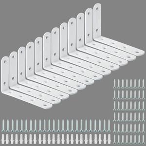 Alise 12 Pack Floating Shelf Brackets, White Heavy Duty L Bracket Corner Brace, Stainless Steel Corner Brackets, Joint Angle Brackets for Hanging Support, Shelves Support DIY (5 x 3 Inch)