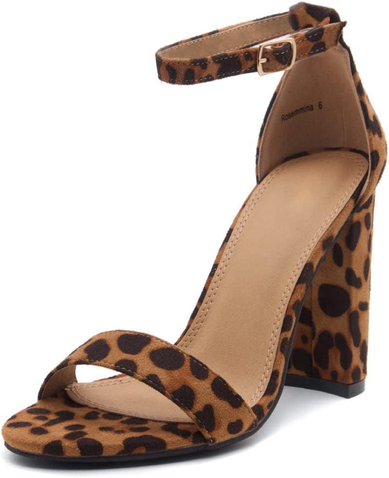 Herstyle Rosemmina Womens Chunky Block Heels Open Toe Dress Heeled Sandals Ankle Strappy High Heel Pumps Shoes for Prom Wedding Party Office (8, Leopard)