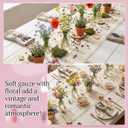 Lounsweer 3 Pcs Wildflower Table Runner 10ft/ 29 Inch x 120 Inch White Embroidery Wildflower Spring Summer Tulle Lace Runner DIY Table Decor for Wedding Party Baby Shower Holiday Dining (Apricot)