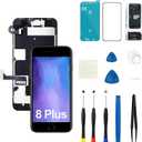 For iPhone 8 Plus Screen Replacement Kit A1864 A1897 A1898 with Ear Speaker Proximity Sensor Home Button Front Camera 3D Touch LCD Display Digitizer Black 5.5 inch
