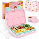 2 x QCQHDU Bento lunch Box for Kids-4 Compartment1300ml Heated Lunch Containers for AdultsSchool,Work,Picnics with Sauce Vontainers,Microwave & Dishwasher & Freezer Safe,BPA-Free(Castle) (Strawberry)