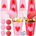 32 Pack Valentine's Day Party Game Set Party Supplies Includes 24 Pcs 16oz Red Pink Beer Cups with Heart Designs and 8 Pcs 1.5in Ball for Galentines Favor Outdoor Birthday Toss Game Adult