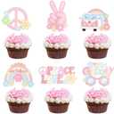 2 x Ercadio 36 Pack Hippie Party Cupcake Toppers Glitter Peace Sign Cupcake Picks Peace and Love Dove Rainbow Cupcake Toppers for 60s Hippie Retro Theme Party Cake Decoration Supplies