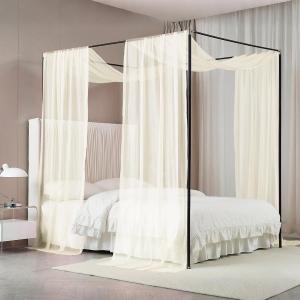 Akiky Ivory Canopy Bed Curtains Princess Bed Canopy Scarf for King Size Metal Bed Frame,Wood Frame Bed-2 Panel Sheer Curtain