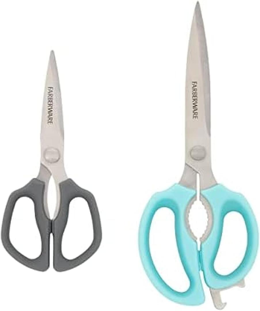 Farberware Comfort Grip Kitchen Scissors, 2 Pack, Aqua and Gray