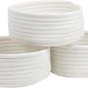 Small Basket, Set of 3 Small Woven Baskets, Cotton Rope Baskets for Organizing, Cute Mini Tiny Baskets for Nursery, Decorative Boho Round Storage Basket Bathroom Organization Bin (White)