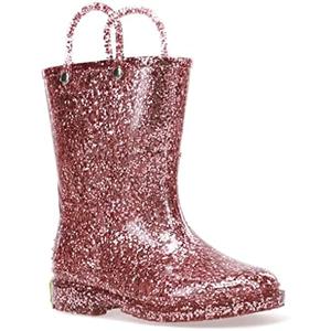 Western Chief Girl's Glitter Waterproof Rain Boot with Easy Pull on Handles, Perfect Lightweight Rain Boots for Kids Size 10