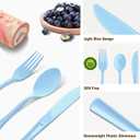 150 Pack Blue Plastic Silverware, Light Blue Plastic Utensils Heavy Duty, 50 Forks, 50 Knives, 50 Spoons for Birthday Wedding Baby Shower Boy