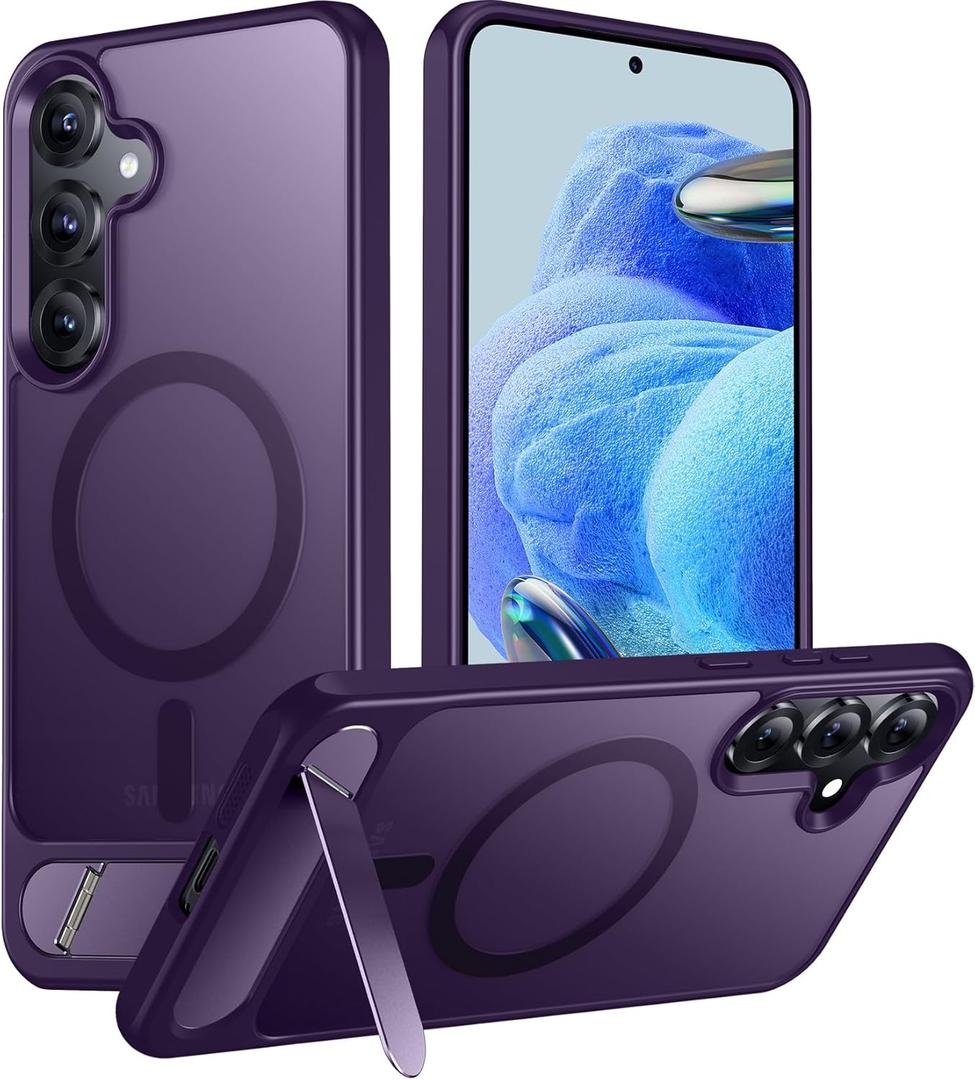 Temdan Magnetic for Samsung Galaxy S25 Plus Case, [Innovate Stand][Military Grade Drop Protection][Non Slip][Translucent Matte] Shockproof Phone Case for Galaxy S25 Plus 6.7" 2025 -Purple