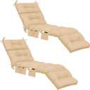 Kigley 2 Pcs Chaise Lounge Cushions with Side Pocket 74.5 x 22 x 4.7 Inches Tufted Patio Recliner Cushions Summer Seasonal Replacement for Indoor Outdoor Patio Sunbathing (Beige)