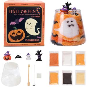 SixLadybro Halloween Candle DIY Kit, Candle Making Suplies with Ornament, Colored Candle Pellets, Cotton Wick and Glass Jar (Orange)