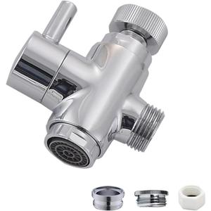 Brass Diverter Valve with Aerator, 3 Way Splitter with Male Thread Adapter, 360 Swivel Faucet Adapter for Sink Hose Attachment, Bathroom/Kitchen Faucet Connector (Chrome)