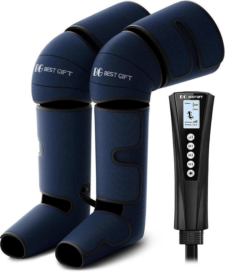 Gifts for Dad Mom Men Women Christmas Mothers Day, Fathers Day, Air Compression Massager with Heat for Foot, Leg, Calf, Thigh, Knee, Helpful for Varicose Veins, Muscle Fatigue, Cramps, Swelling, Edema (Navy Black)