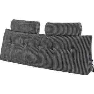 VEVOR Headboard Pillow, Queen Size Wedge Headboard Pillow with 2 Side Pockets and 2 Headrests, Bed Wedge Pillow with Washable Flannel Cloth, for Reading, Gaming, Resting, Working in Bed, Grey
