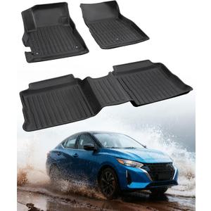 All Weather Rubber Floor Mats for Nissan Versa 2020 2021 2022 2023 2024 2025 S/SR/SV (Automatic Transmission Only), Custom Fit for Front Rear Row Liners, Heavy Duty Durable TPE Black Car Accessories