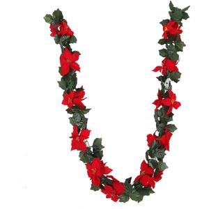 HEALLILY Artificial Poinsettia Vine Christmas Flower Garland Holiday Hanging Decor with Green Leaves for Mantle Fireplace Stairs Door Holiday Decoration 170cm 1
