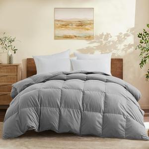 Queen Size Down Comforter - All Season Ultra Soft Goose Down & Feather Fiber Fill, Luxury Hotel Dark Gray Duvet Insert with Corner Tabs (88" X 88")