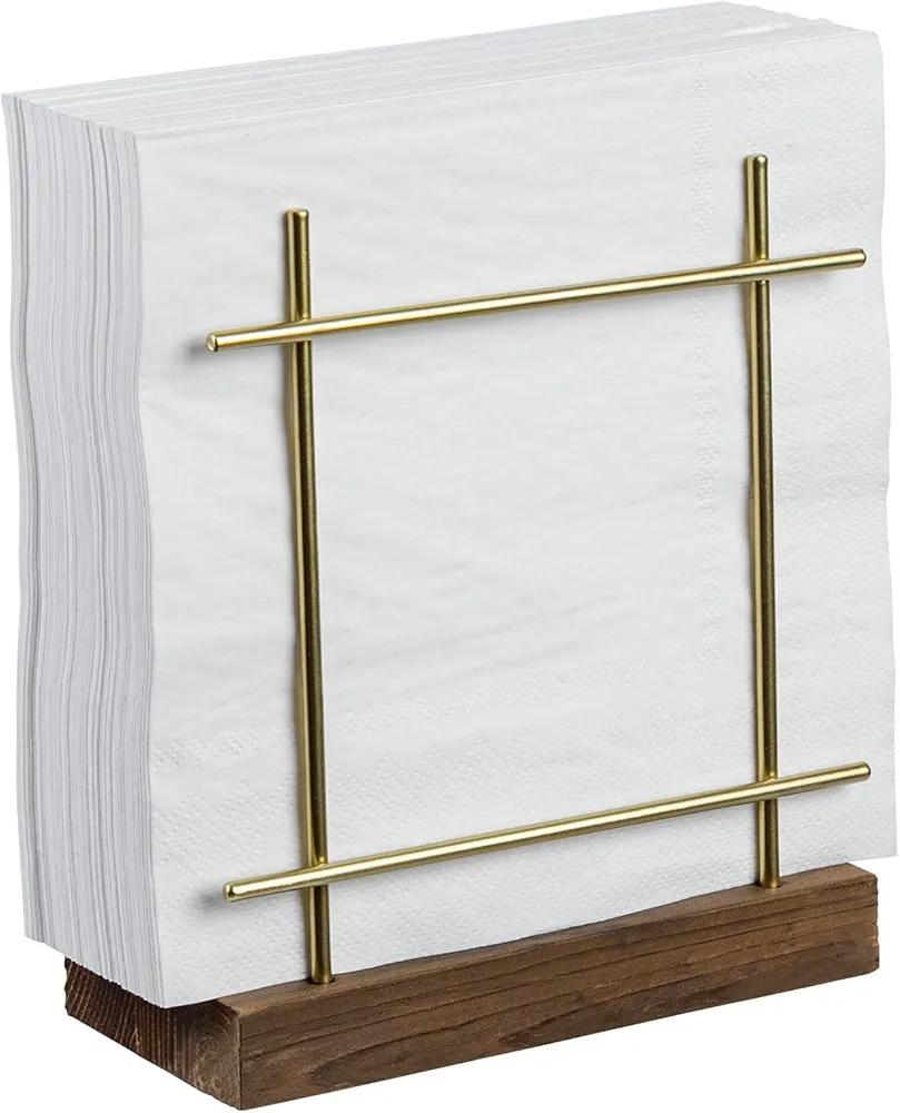 MyGift Napkin Holders for Table & Kitchen, Brass-Tone Wire Metal Napkin Dispenser with Wood Base, Modern Farmhouse Tabletop Dining Decor for Home/Cafe/Restaurant