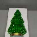 Glass Christmas Tree Light with Timer, Battery Operated Green Lit Xmas Tree Figurine, Lighted Mercury Glass Decor Cordless Cone Crystal Figurine Tabletop Lamp, Light Up rbol de Navidad with Lights