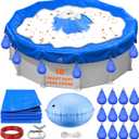 18FT Round Winter Pool Cover, Thick Above Ground Pool Cover Winter Pool Cover Protector Cover with Winch, Cable, Pool Pillow and Cover Weights, Increase Stability&Tear-Resistant, Cold and UV Resistant, 21 feet