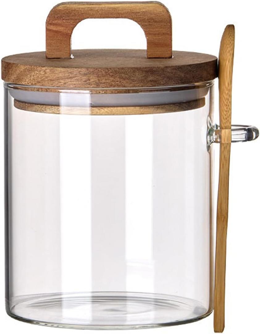 Coriario 27 OZ Glass Jar with Airtight Lid Spoon Clear Glass Coffee Jars Wooden Handle Lids Wide Mouth Glass Storage Canister for Food Candy Kitchen