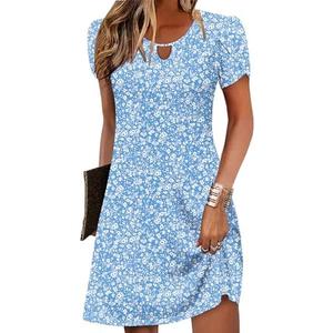 Zeagoo Women's Casual A-Line Dresses with Pockets Summer Floral Tshirt Dress Short Sleeve Mini Dress Flowy Sundresses, L