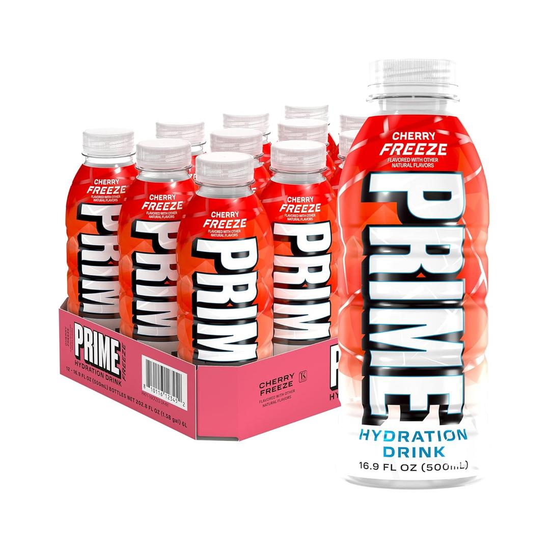 PRIME Hydration CHERRY FREEZE, Sports Drinks with Coconut Water, Electrolyte Enhanced to Replenish Fluids, Zero Added Sugar, B Vitamins, Antioxidants, Made with Natural Flavors, 16.9 Fl Oz 12 Pack (EXP 09/15/27)