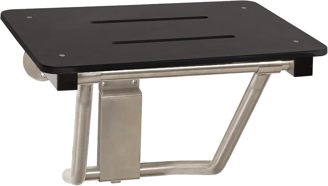 28" x 15" Black Folding Wall Mount Shower Seat Bench, ADA Compliant